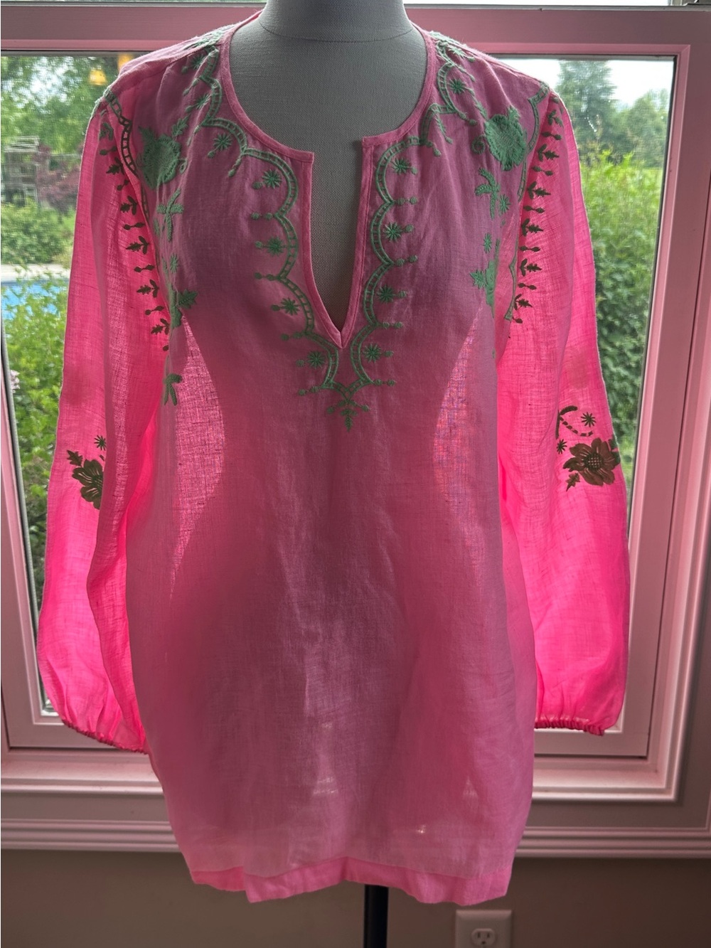 Lilly Pulitzer Coby Linen Top, Pink & Green, Size Large - Picture 2 of 7